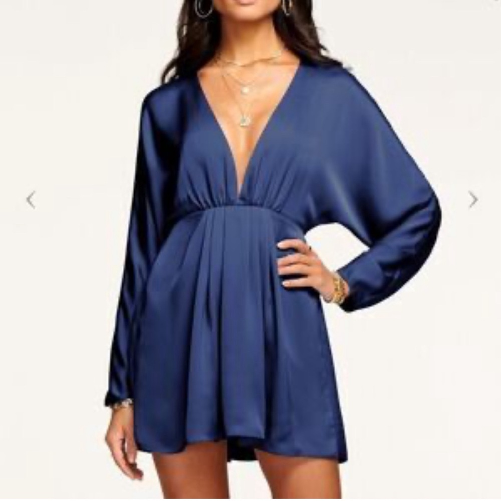 Ramy Brook Tanya V neck Long Sleeve Mini Dress Spring Navy size 6